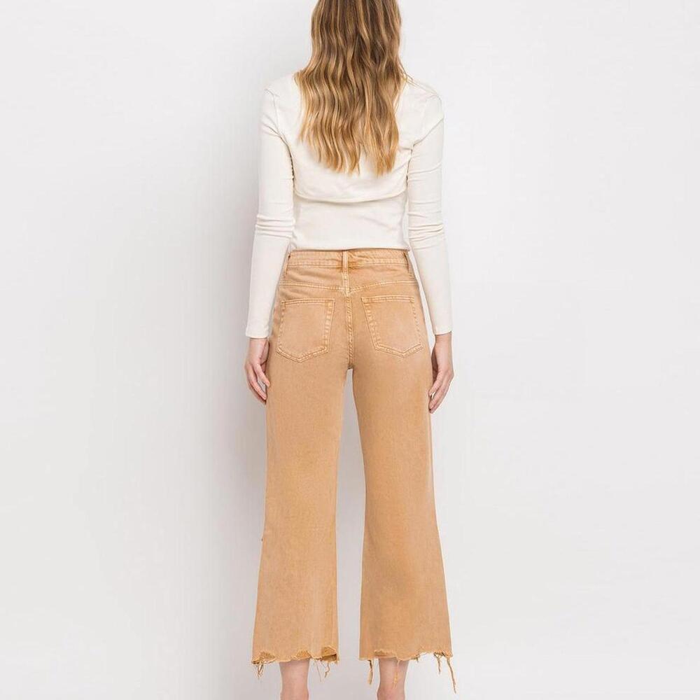Vervet Kiss Of California - Super High Rise 90's Vintage Crop Flare Jeans Tan - Picture 2 of 8